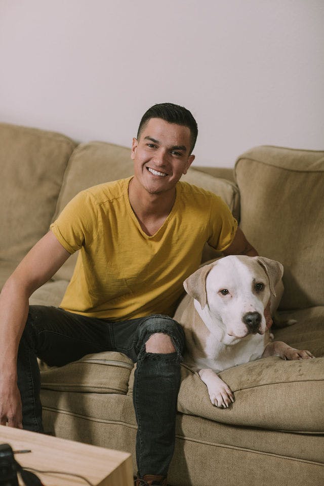 Dating photo with a dog, taken by The Match Artist